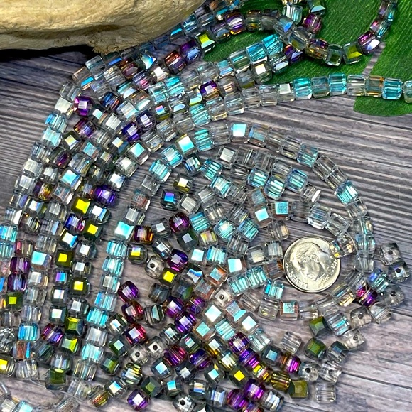 50 Austrian Crystals Cube Beads AB Clear & Purple Green Colored DIY Mixed Lot - Picture 17 of 17